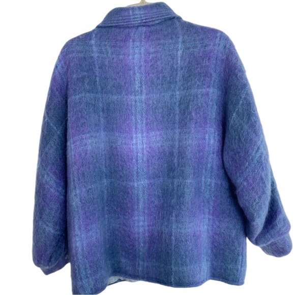 VTG Freedom Wear Irish Mohair Wool Coat Jacket Sz Medium Plaid Purple Periwinkle - Picture 2 of 16